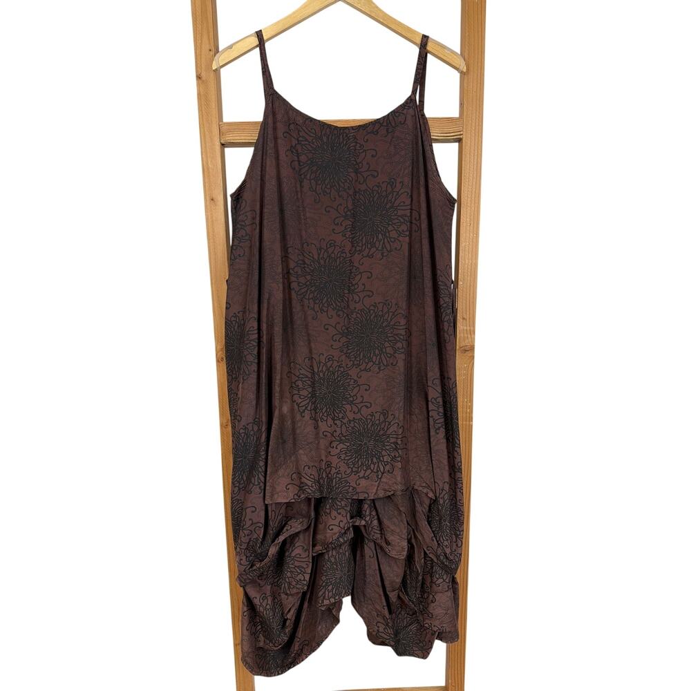 Krista Larson Brown Dark Floral Ruffle Avant Garde Mori Layering Dress M / L